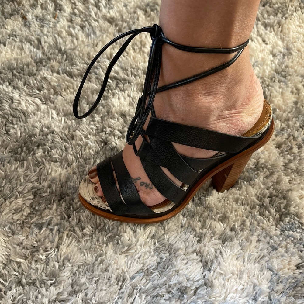 Calvin Klein Size 6.5 Black Lace Up Heels. Heels are 4 inches. Black Leather.